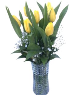 Vazoda 7 Sarı Lale, dostluğu ve neşeyi yansıtan zarif bir çiçek aranjmanıdır.