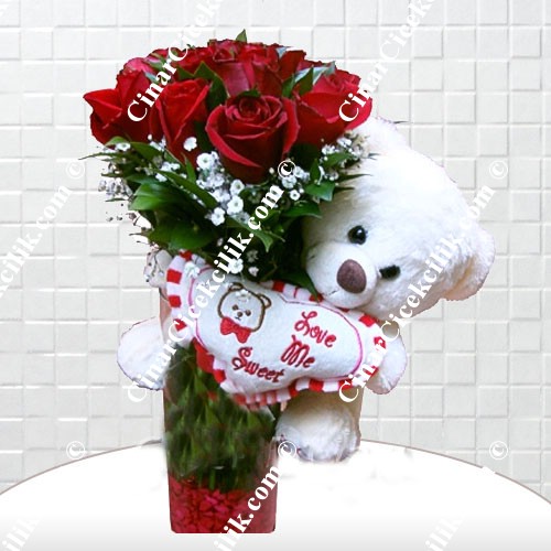 Kırmızı Gül Oyuncak Ayı C-OY115