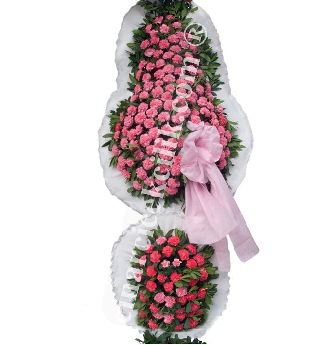 Düğün, Nişan & Açılış Çelenk Çift Katlı Pembe Karanfil Ayaklı Sepet