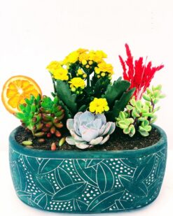 Premiere Dekoratif Ayaklı Vazo Kaktüs ve Kalancuha (Sarı)