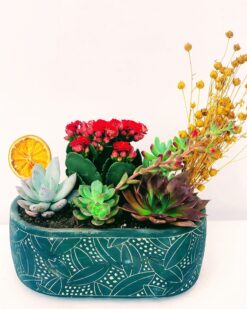 Premiere Dekoratif Ayaklı Vazo Kaktüs ve Kalancuha (Kırmızı)