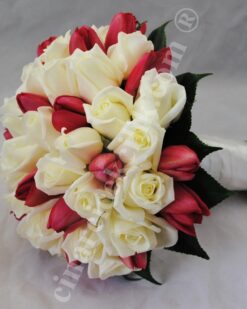 Beyaz Gül Kırmızı Lale Gelin Buketi