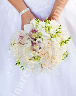 Gelin Buketi Beyaz Orkide Gül Frezya