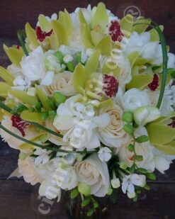 Somon Gül Beyaz Firezya Orkide Gelin Buketleri