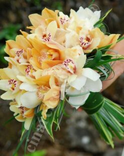 Beyaz Turuncu Orkide Gelin Buketleri