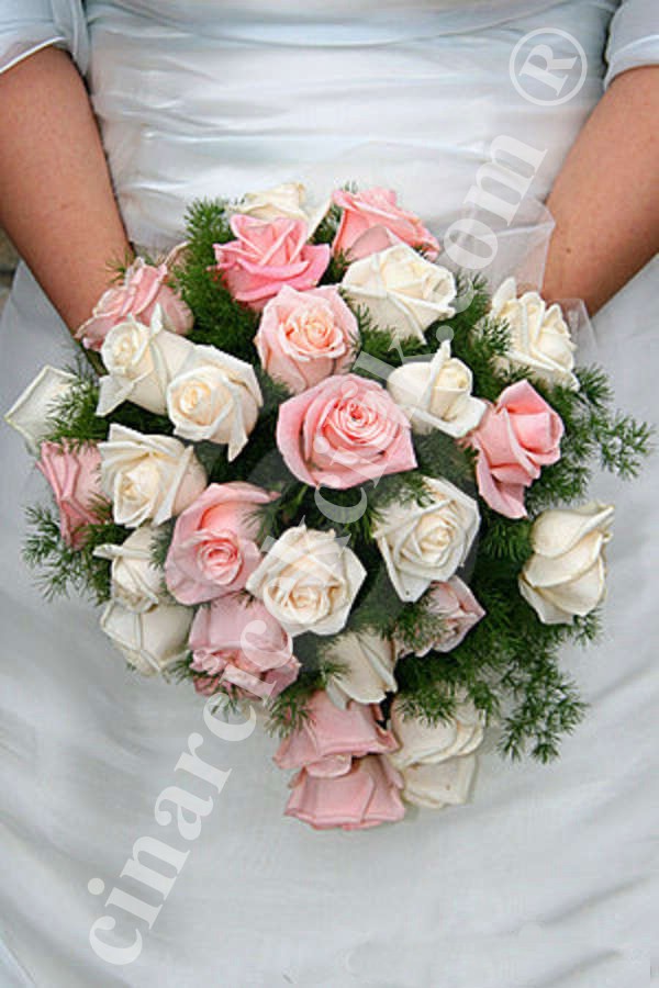 Gelin Buketi Pembe Gül Beyaz Gül