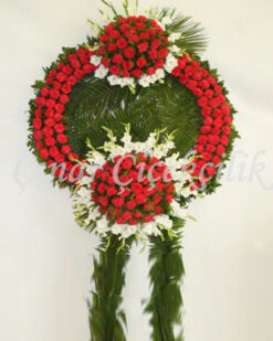 Çift Göbekli Kırmızı Cenaze Çelengi