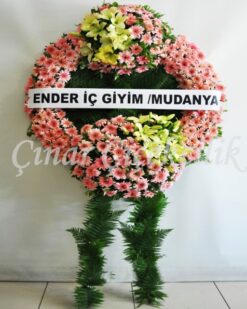 Çift Göbekli Sarı Pembe Cenaze Çelenği