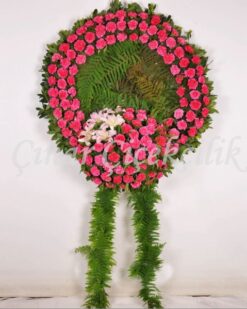 Tek Göbekli Pembe Cenaze Çelengi