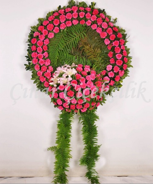 Tek Göbekli Pembe Cenaze Çelengi