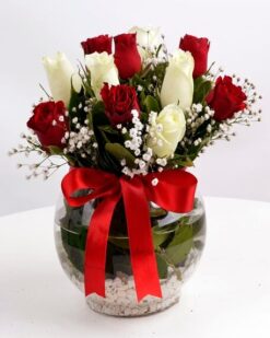 Rüya ' 9 Adet Beyaz Kırmızı Gül