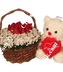 Ayıcıklı Kırmızı Gül Sepeti C-OY123