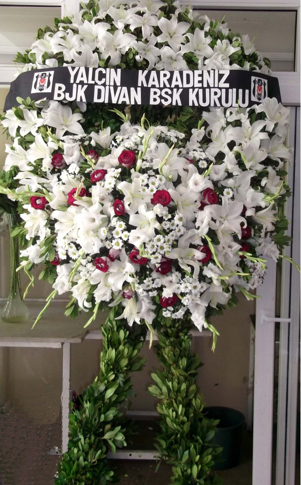 Beyaz Lilyum Pembe Gül Cenaze Merasim Çelenği - Görsel 2