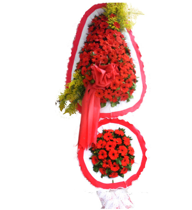 Çift Katlı Kırmızı Gerbera Düğün Nişan Çelenkleri - Görsel 2