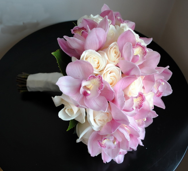 Pembe Orkide Beyaz Gül Gelin Buketleri - Görsel 2