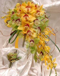 Sarı Yeşil Orkide Gelin Buketleri