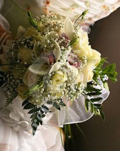 Gelin Buketi Somon Gül Beyaz Orkide