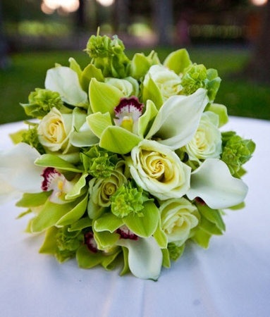 Gelin Buketleri Yeşil Orkide Somon Gül - Görsel 2