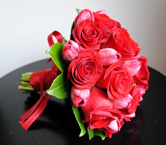 Kırmızı Lale Gül Gelin Buketi - Görsel 2