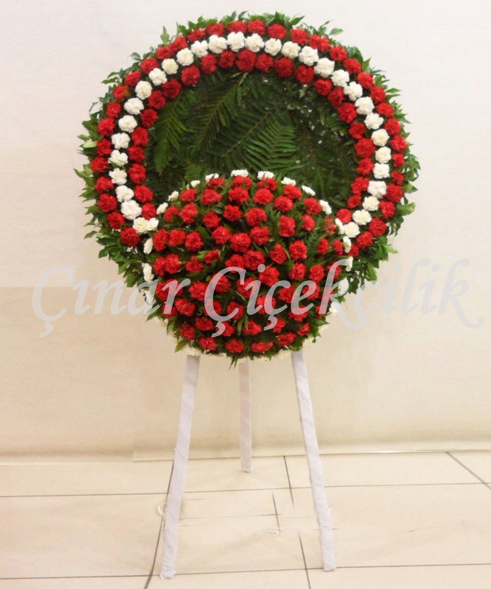 Göbekli Kırmızı beyaz-Cenaze Çelengi