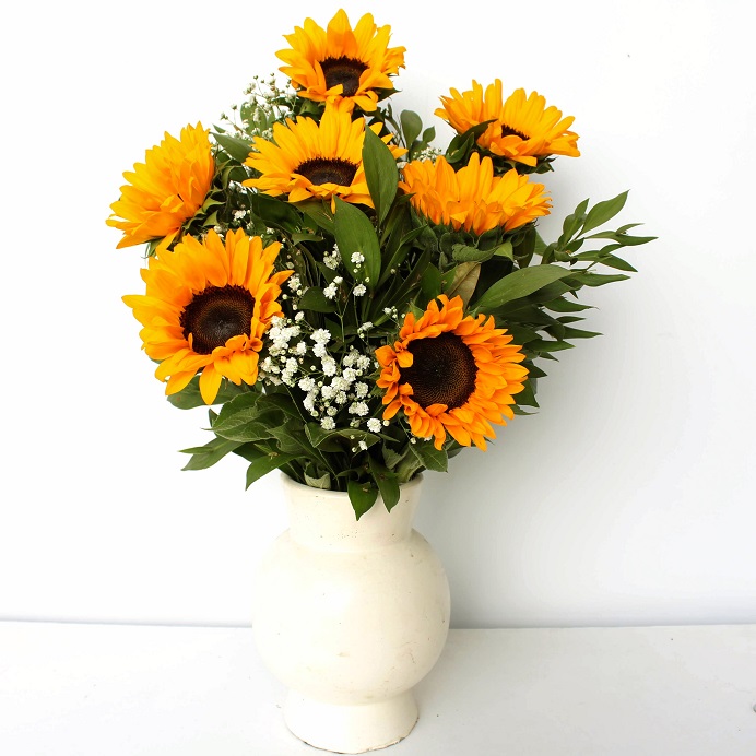 Ay Çiçeği Desenli Vazoda Güne Bakan Çiçekleri