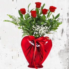 5 Adet Kırmızı Vazo İçinde Kırmızı Gül - Görsel 2