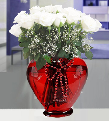 Canım Aşkıma Kalp Vazoda 11 Beyaz Gül C-KLP122 - Görsel 2