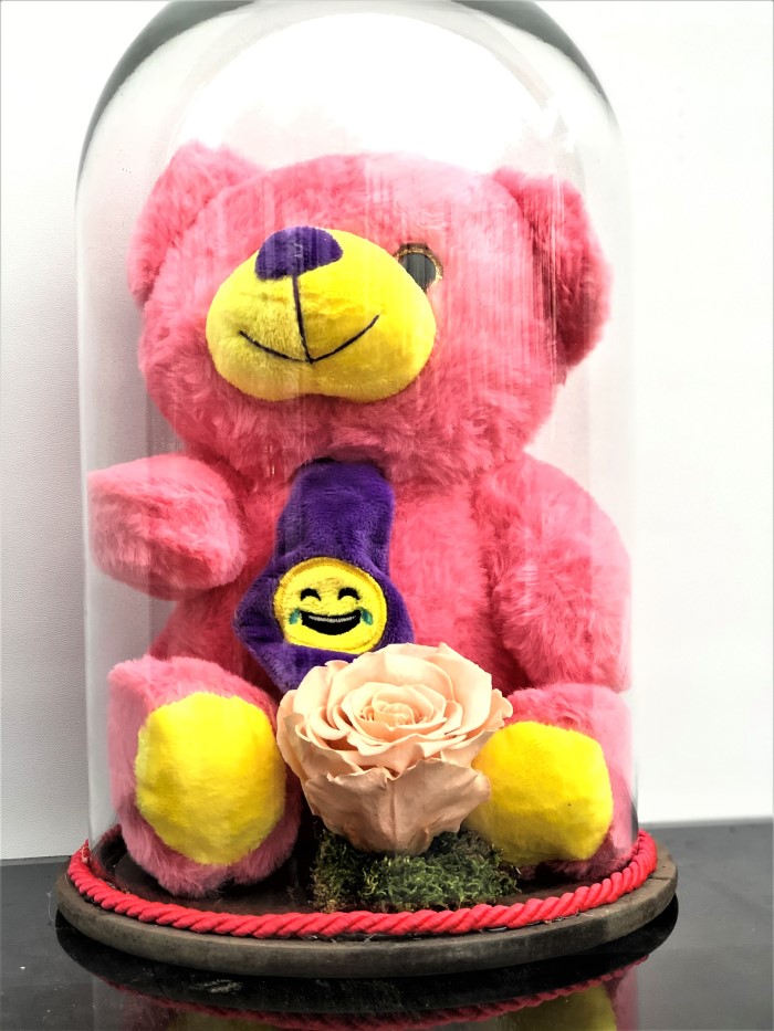 Solmayan Gül - Somon Renkli Gül, Pembe Pelüş Ayı - Görsel 2