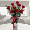 Silindir Cam Vazoda 9 Adet Kırmızı Gül